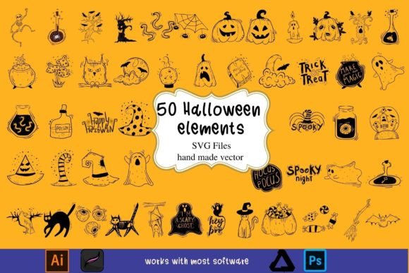 50 Halloween Elements SVG for Creative Marketing
