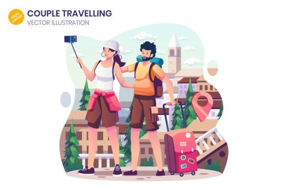 A Couple Travelling Illustration