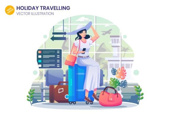 A Young Girl Travelling Illustration