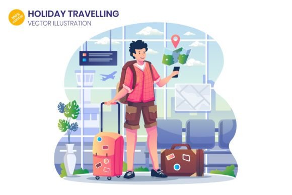 A Young Man Travelling Illustration