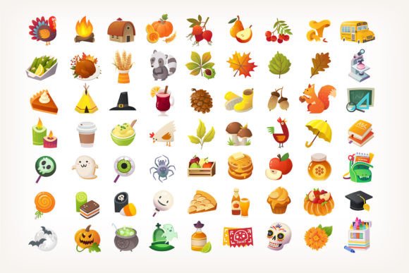 Big Set of Autumn Icons for Graphics and Illustrations