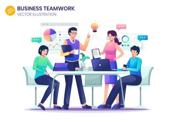 Business Teamwork Flat Illustration Graphics