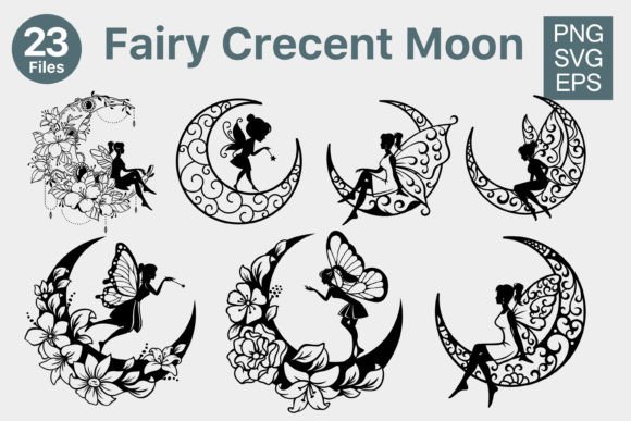 Fairy Crescent Moon SVG PNG Bundle