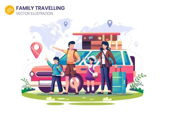 Family Travelling Illustration: Graphics for Creative Projects