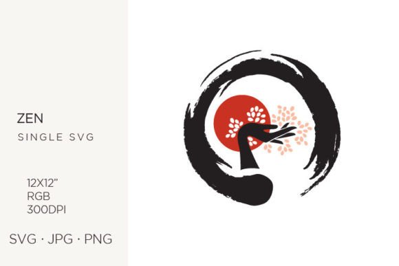 Hand with Leaves, Red Sun Inside Zen Graphics