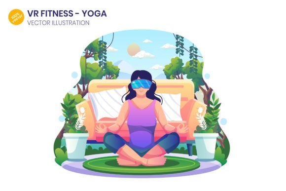 VR Fitness Yoga Flat Illustration