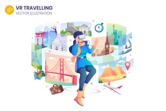 VR Travelling Flat Illustration Graphics