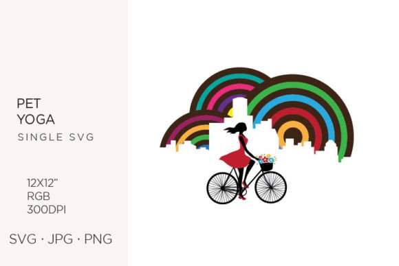Woman Riding Bike Graphics & Illustrations