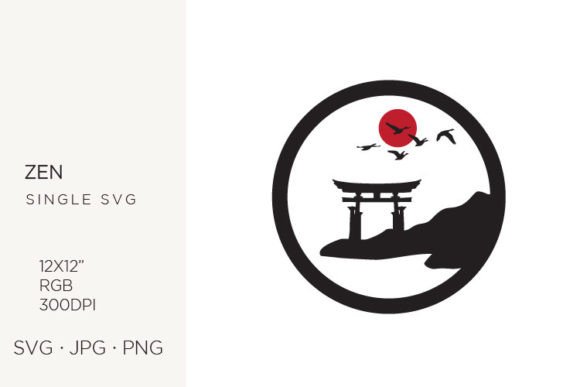 Zen Symbol and Japan Traditional Gate Graphics